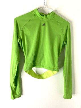 adidas Lime Green HEAT.RDY Long Sleeve Top Cut Out Back Mesh Performance Tee